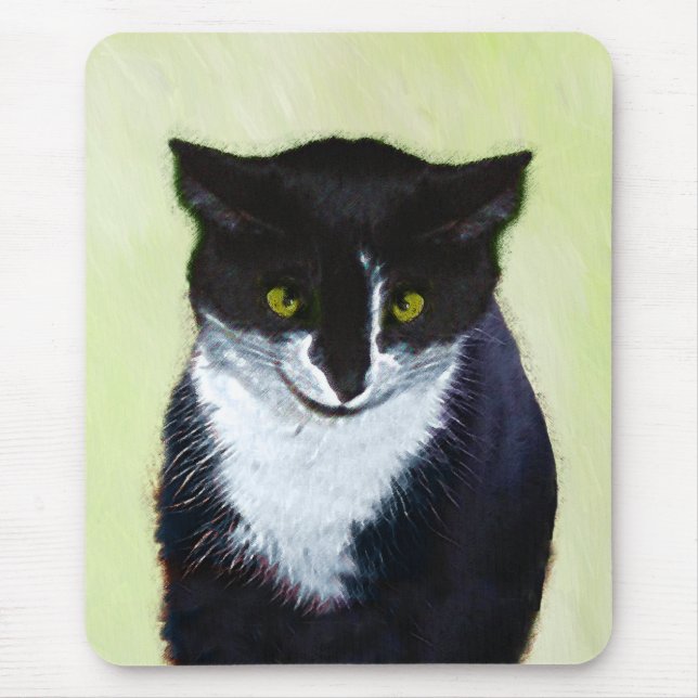 Tuxedo Cat Painting - Cute Original Cat Art Mouse Pad (Front)
