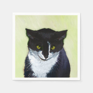 Tuxedo Cat Painting - Cute Original Cat Art Napkin