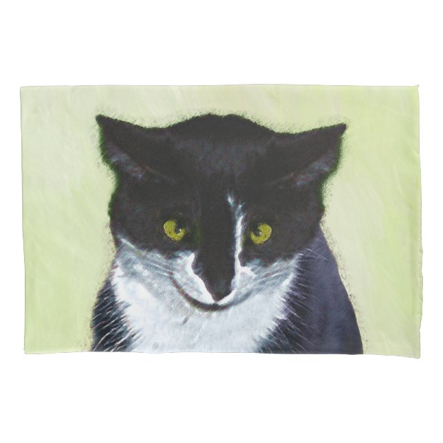 Tuxedo Cat Painting - Cute Original Cat Art Pillowcase (Front)