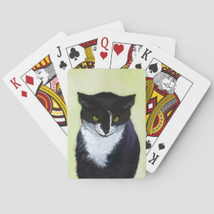 Tuxedo Cat Painting - Cute Original Cat Art Playing Cards