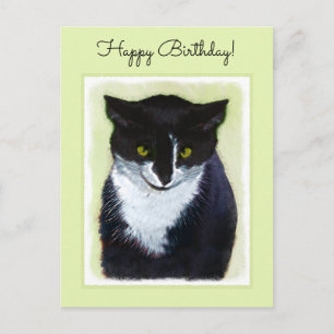 Tuxedo Cat Painting - Cute Original Cat Art Postcard