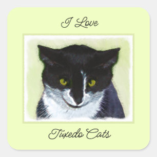 Tuxedo Cat Painting - Cute Original Cat Art Square Sticker