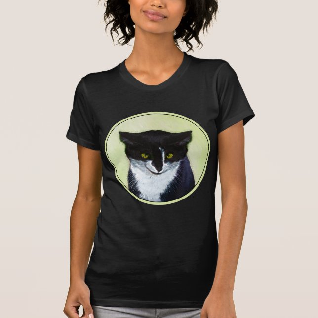 Tuxedo Cat Painting - Cute Original Cat Art T-Shirt (Front)