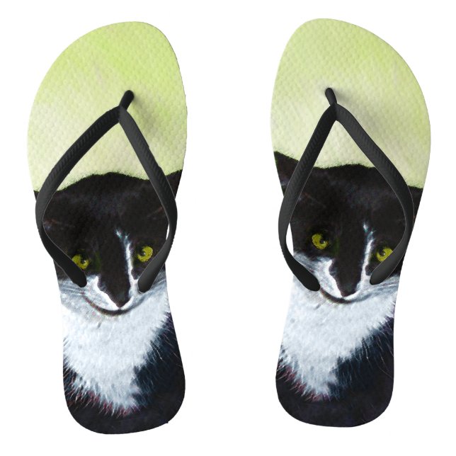 Tuxedo Cat Painting - Cute Original Cat Art Thongs (Footbed)