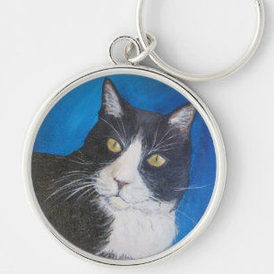 Tuxedo Cat Painting Key Chain