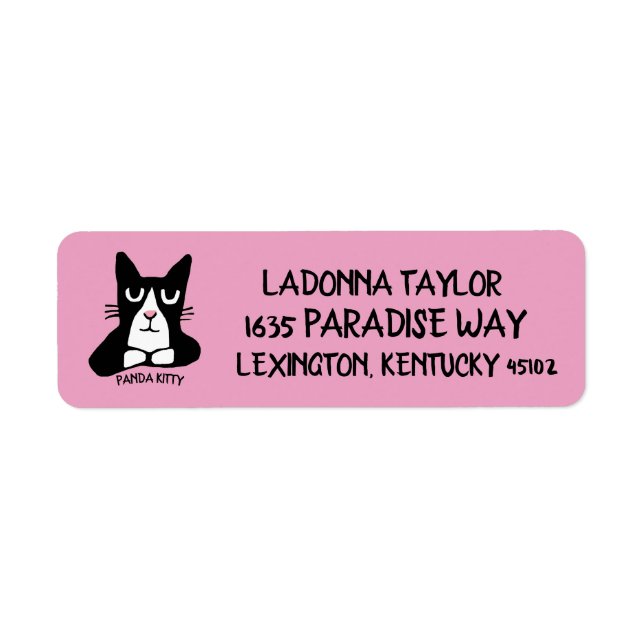 TUXEDO CAT PANDA KITTY ART  RETURN ADDRESS LABELS (Front)
