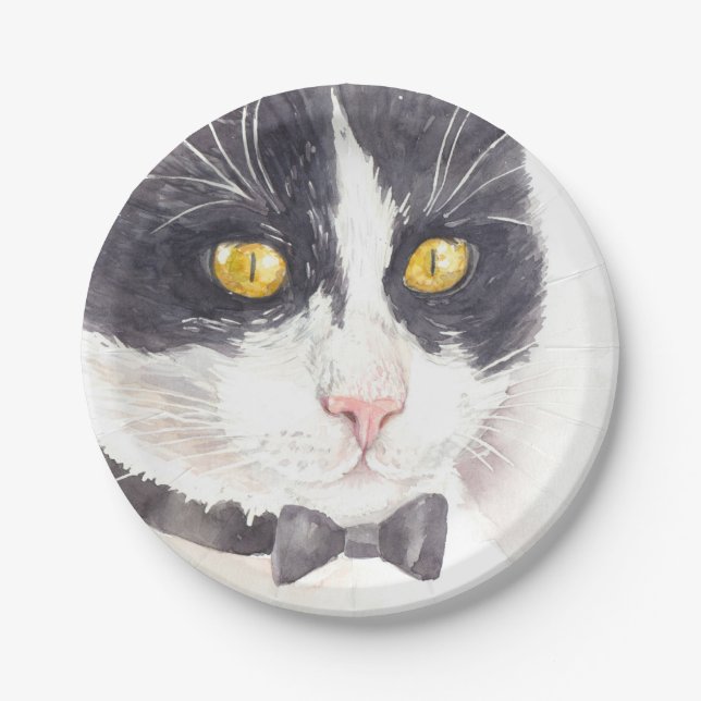 Tuxedo cat paper plate (Front)