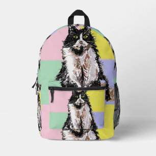 Tuxedo Cat Pastel Colours Pink Girls Kids Printed Backpack