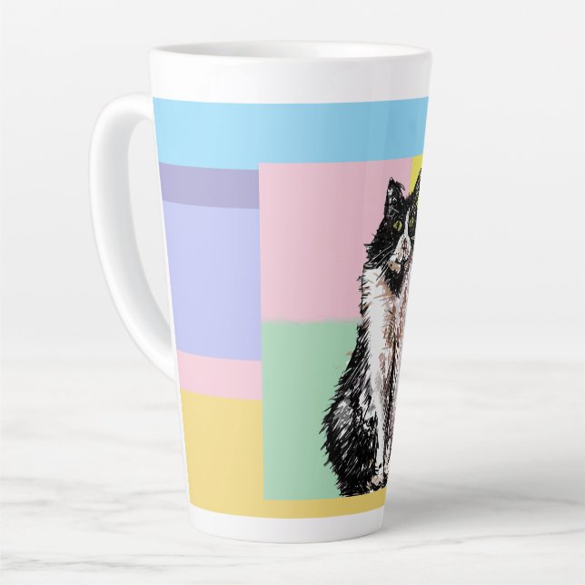 Tuxedo Cat Pastel Colours Pink Girls Name Latte Mug (Left Angle)