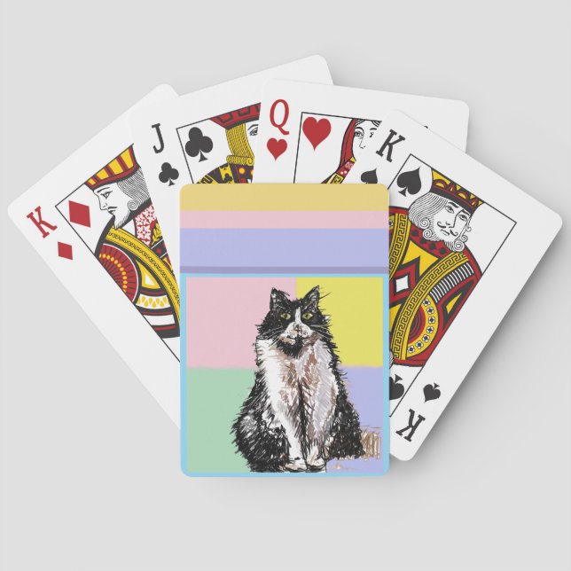 Tuxedo Cat Pastel Colours Pink Girls Name Playing Cards (Back)