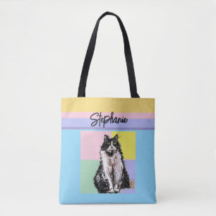 Tuxedo Cat Pastel Colours Pink Girls Name Tote Bag