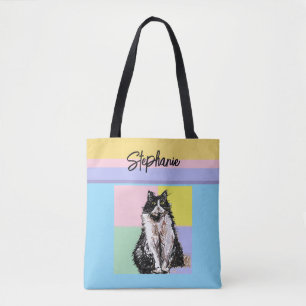 Tuxedo Cat Pastel Colours Pink Girls Name Tote Bag