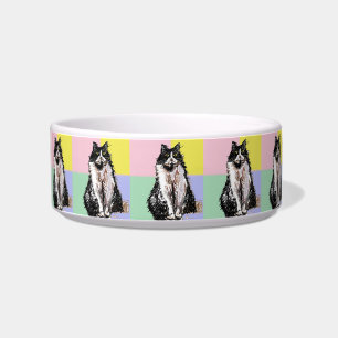 Tuxedo Cat Pastel Colours Pink Pet Name Bowl