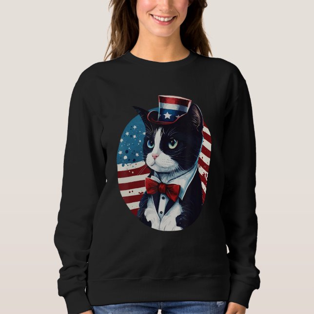 Tuxedo Cat Patriot USA 4th of July Men Women Sweatshirt (Front)