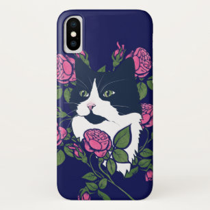 Tuxedo Cat Peony Floral Art Tuxie Cats Case-Mate iPhone Case
