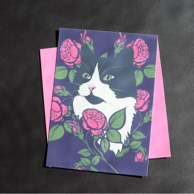 Tuxedo Cat Peony Floral Art Tuxie Cats Poster (Creator Uploaded)