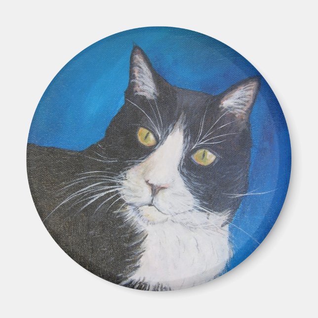 Tuxedo Cat Pet Art Custom Magnet (Front)
