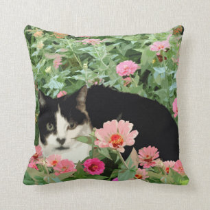 Tuxedo Cat Pillow (Floral)