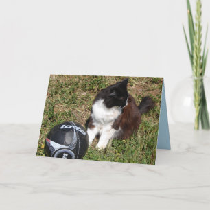 Tuxedo Cat Playing Football Cute Black Cats Card