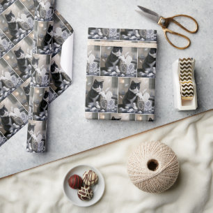 Tuxedo Cat Playing with a Tissue Box Wrapping Paper