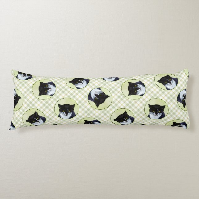 Tuxedo Cat Portrait Painting Cute Original Art Body Cushion (Front)