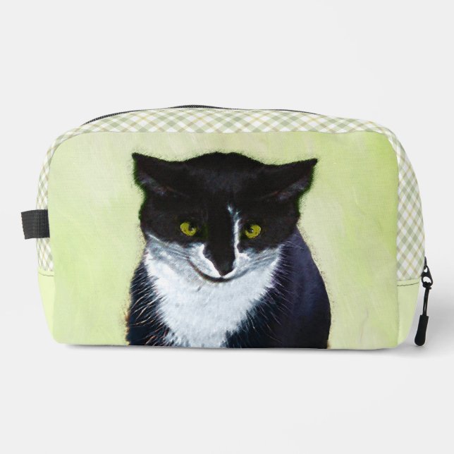 Tuxedo Cat Portrait Painting Cute Original Art Dopp Kit (Front)