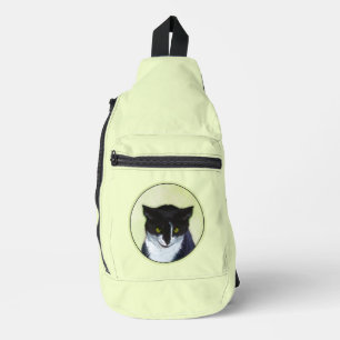 Tuxedo Cat Portrait Painting Cute Original Art Sling Bag