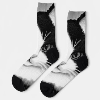 Tuxedo Cat Portrait Painting Poster Socks