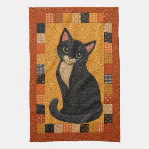 Tuxedo Cat Quilt Tea Towel