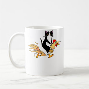 Tuxedo Cat Riding A Chicken For Catfather Coffee Mug