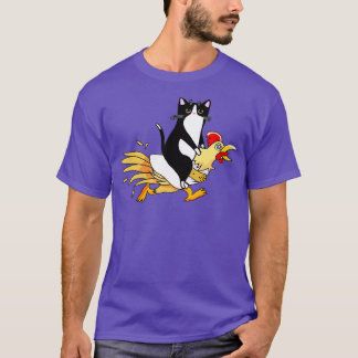 Tuxedo Cat Riding a Chicken for Men Women Catfathe T-Shirt