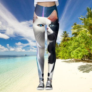 Tuxedo Cat Riding A Unicorn Yoga Leggings Design