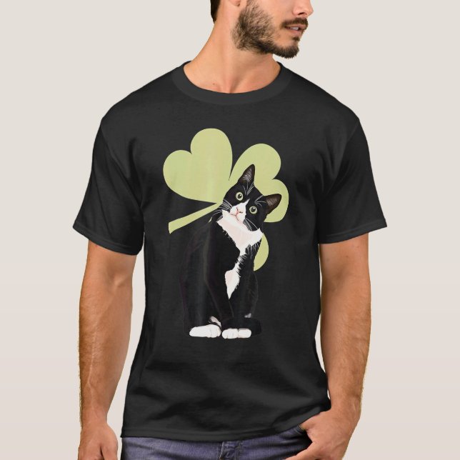 Tuxedo Cat Saint St  Patrick S Paddy S Day Cat T-Shirt (Front)