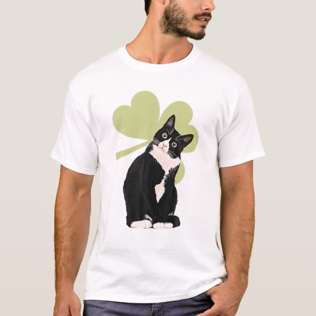 Tuxedo Cat Saint St. Patrick's Paddy's Day Cat Lov T-Shirt (Front)