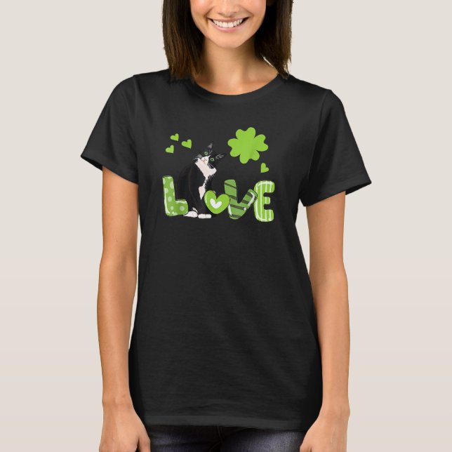 Tuxedo Cat Saint St Patrick's Paddy's Day Cat T-Shirt (Front)