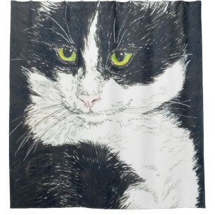 Tuxedo cat shower curtain