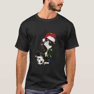 Tuxedo Cat Soccer Player Santa Tuxie Christmas Tre T-Shirt