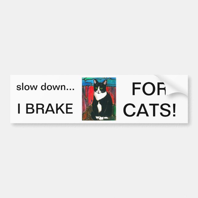 Tuxedo Cat Stained Glass Design Art T-Shirt Bumper Sticker (Front)