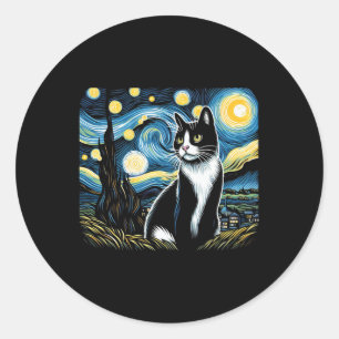 Tuxedo Cat Starry Night Painting Tuxedo Cat Owner Classic Round Sticker