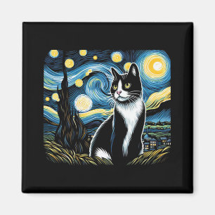 Tuxedo Cat Starry Night Painting Tuxedo Cat Owner Magnet