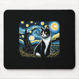 Tuxedo Cat Starry Night Painting Tuxedo Cat Owner  Mouse Pad