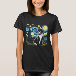 Tuxedo Cat Starry Night Painting Tuxedo Cat Owner T-Shirt