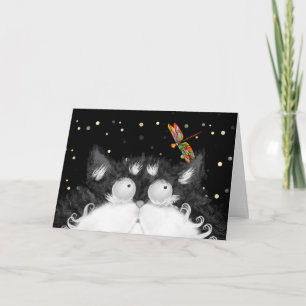 Tuxedo Cat Surprised by Dragonfly Card
