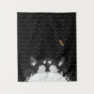 Tuxedo Cat Surprised by Dragonfly Tapestry