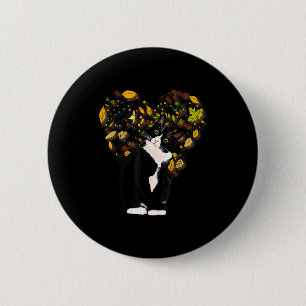 Tuxedo Cat T Shirt Gift Autumn Fall Leaves Black A 6 Cm Round Badge