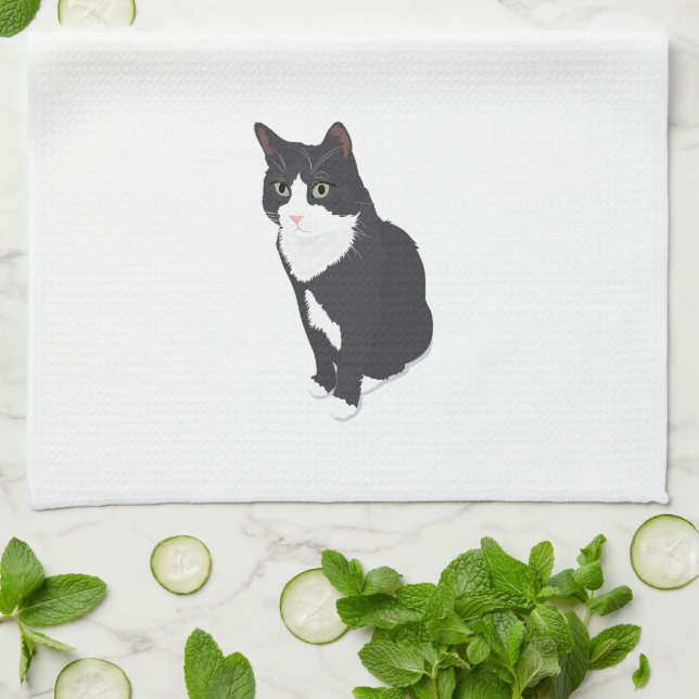 Tuxedo Cat Tea Towel (Folded)