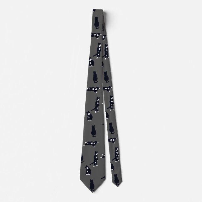 Tuxedo Cat Tie – Cute Black & White Cat Pattern on (Front)