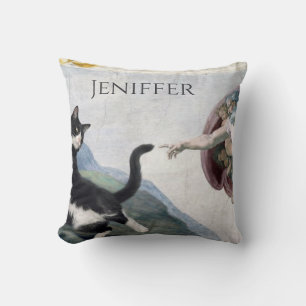 Tuxedo Cat Touching the Divine Paw                 Cushion