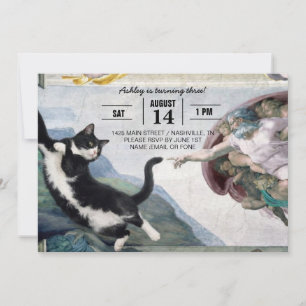 Tuxedo Cat Touching the Divine Paw                 Invitation