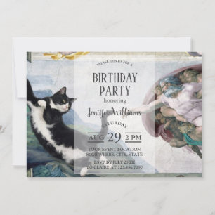 Tuxedo Cat Touching the Divine Paw Invitation